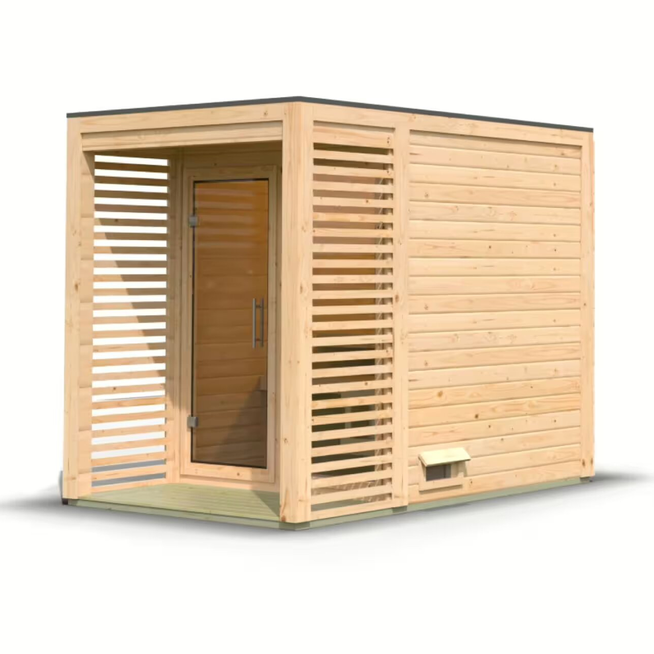 Kit sauna da giardino: struttura in legno di abete nordico con pannelli prefabbricati e tetto in massello