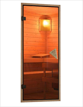 Sauna finlancese classica da casa in kit in legno massello di abete 40 mm Mara Luxe da interno: Kit spedito: Porta di vetro bronzato