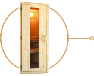 Porta sauna coibentata: legno e vetro temperato bronzato 8 mm con chiusura magnetica per migliore isolamento