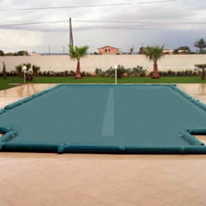 Copertura invernale a fascia filtrante centrale con fascette + tubolari per piscina rettangolare + scala romana - 210 g/mq