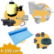 Kit impianto piscina rettangolare 6,00x3,00 m - h. 1,50 m + Membrana