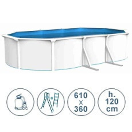 Piscina fuori terra in acciaio ACQUAMARINA bianca 610x360x120cm Piscina fuori terra in acciaio ACQUAMARINA bianca 610x360x120cm