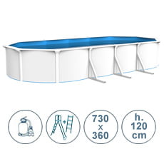 Piscina fuori terra in acciaio ACQUAMARINA bianca 730x360x120 cm Piscina fuori terra in acciaio ACQUAMARINA bianca 730x360x120 cm