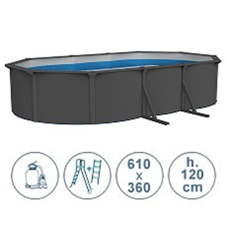 Piscina fuori terra in acciaio ACQUAMARINA grigia 610x360x120 cm Piscina fuori terra in acciaio ACQUAMARINA grigia 610x360x120 cm