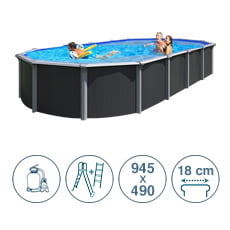 Piscina fuori terra in acciaio ABAK antracite Osmose 945x490x132 cm Piscina fuori terra in acciaio ABAK antracite Osmose 945x490x132 cm
