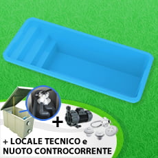 Piscina vetroresina GARDENIA+Locale tecnico+Nuoto controcorrente Piscina vetroresina GARDENIA+Locale tecnico+Nuoto controcorrente